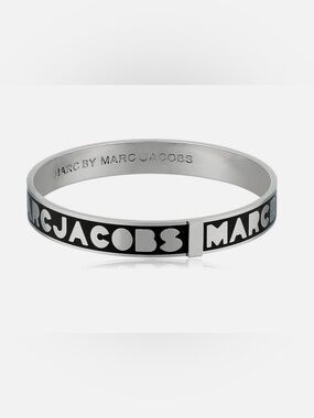 Marc Jacobs Black and Silver Logo Cuff Bracelet